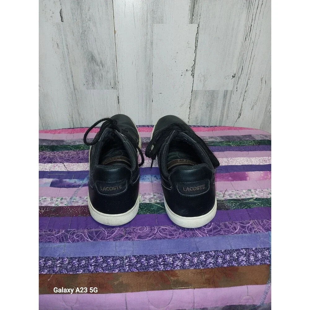 Lacoste Novas Ct Mens Sz 13 Black Leather Sneaker Shoes Low Top Lace Up
